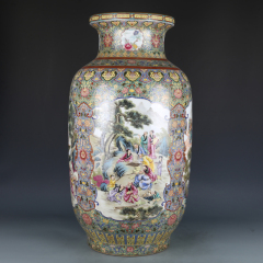 Antique Qing Qianlong Dynasty Ceramic Yellow Ground Heavy Famille Rose Porcelain Vase for Collection