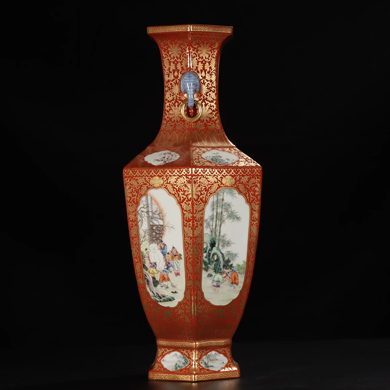Antique Qing Qianlong Dynasty Ceramic Yellow Ground Heavy Famille Rose Porcelain Vase for Collection