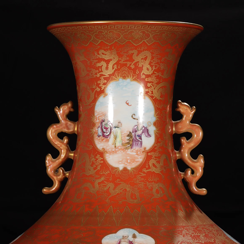 Antique Qing Qianlong Dynasty Ceramic Yellow Ground Heavy Famille Rose Porcelain Vase for Collection