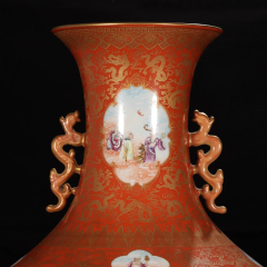 Antique Qing Qianlong Dynasty Ceramic Yellow Ground Heavy Famille Rose Porcelain Vase for Collection