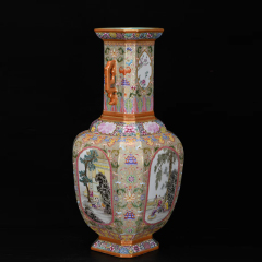 Antique Qing Qianlong Dynasty Ceramic Yellow Ground Heavy Famille Rose Porcelain Vase for Collection