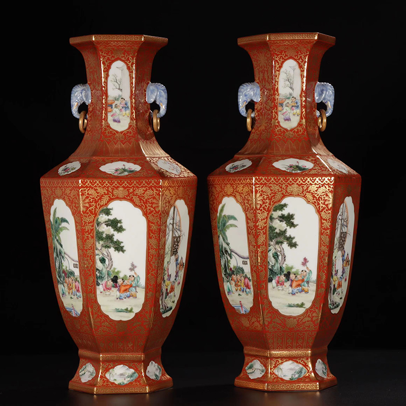 Antique Qing Qianlong Dynasty Ceramic Yellow Ground Heavy Famille Rose Porcelain Vase for Collection