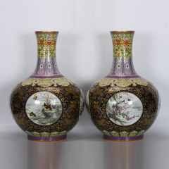 Antique Qing Qianlong Dynasty Ceramic Yellow Ground Heavy Famille Rose Porcelain Vase for Collection