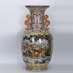 Antique Qing Qianlong Dynasty Ceramic Yellow Ground Heavy Famille Rose Porcelain Vase for Collection