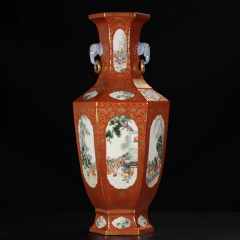 Antique Qing Qianlong Dynasty Ceramic Yellow Ground Heavy Famille Rose Porcelain Vase for Collection