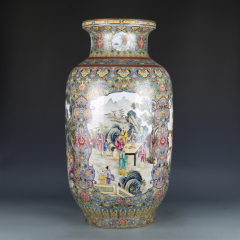 Antique Qing Qianlong Dynasty Ceramic Yellow Ground Heavy Famille Rose Porcelain Vase for Collection