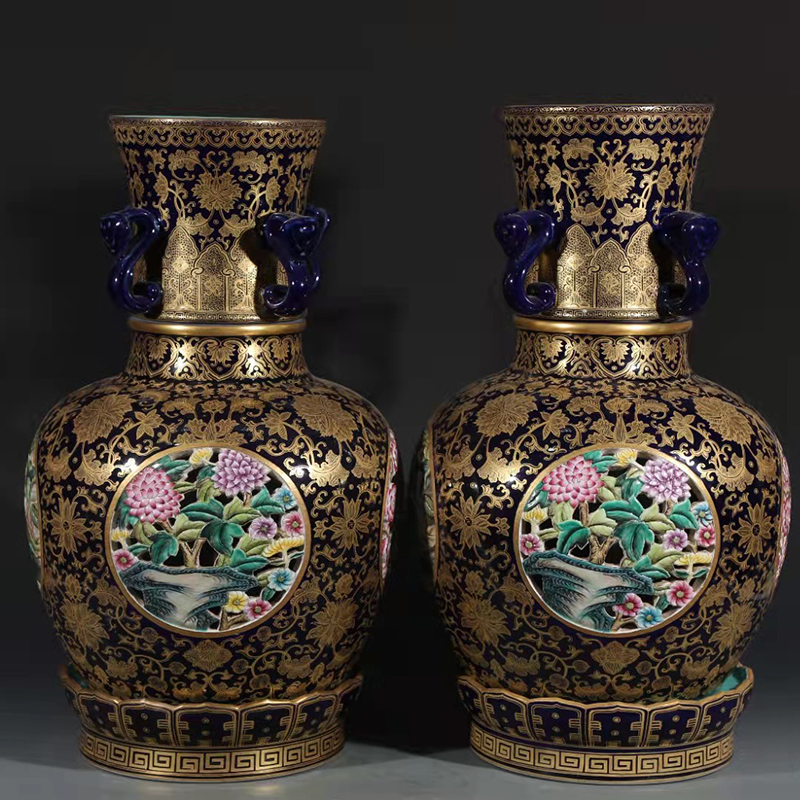 Antique Qing Qianlong Dynasty Ceramic Yellow Ground Heavy Famille Rose Porcelain Vase for Collection