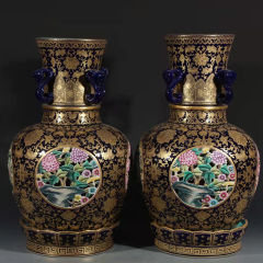 Antique Qing Qianlong Dynasty Ceramic Yellow Ground Heavy Famille Rose Porcelain Vase for Collection