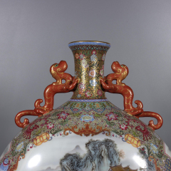 Antique Qing Qianlong Dynasty Ceramic Yellow Ground Heavy Famille Rose Porcelain Vase for Collection