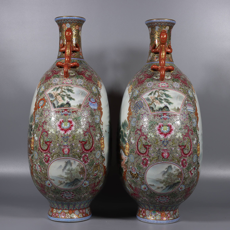 Antique Qing Qianlong Dynasty Ceramic Yellow Ground Heavy Famille Rose Porcelain Vase for Collection