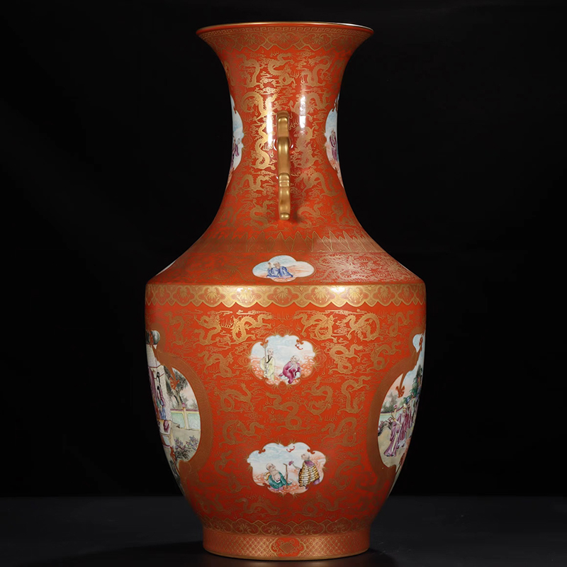 Antique Qing Qianlong Dynasty Ceramic Yellow Ground Heavy Famille Rose Porcelain Vase for Collection