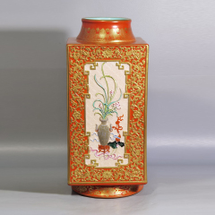 Antique Qing Qianlong Dynasty Ceramic Yellow Ground Heavy Famille Rose Porcelain Vase for Collection