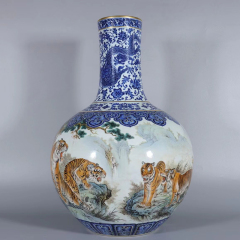 Antique Qing Qianlong Dynasty Ceramic Yellow Ground Heavy Famille Rose Porcelain Vase for Collection