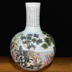 Antique Qing Qianlong Dynasty Ceramic Yellow Ground Heavy Famille Rose Porcelain Vase for Collection