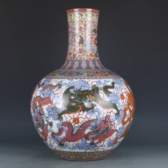 Antique Qing Qianlong Dynasty Ceramic Yellow Ground Heavy Famille Rose Porcelain Vase for Collection