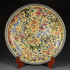 Antique Qing Qianlong Dynasty Ceramic Yellow Ground Heavy Famille Rose Porcelain Vase for Collection