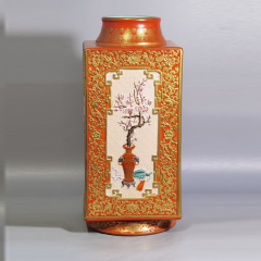 Antique Qing Qianlong Dynasty Ceramic Yellow Ground Heavy Famille Rose Porcelain Vase for Collection