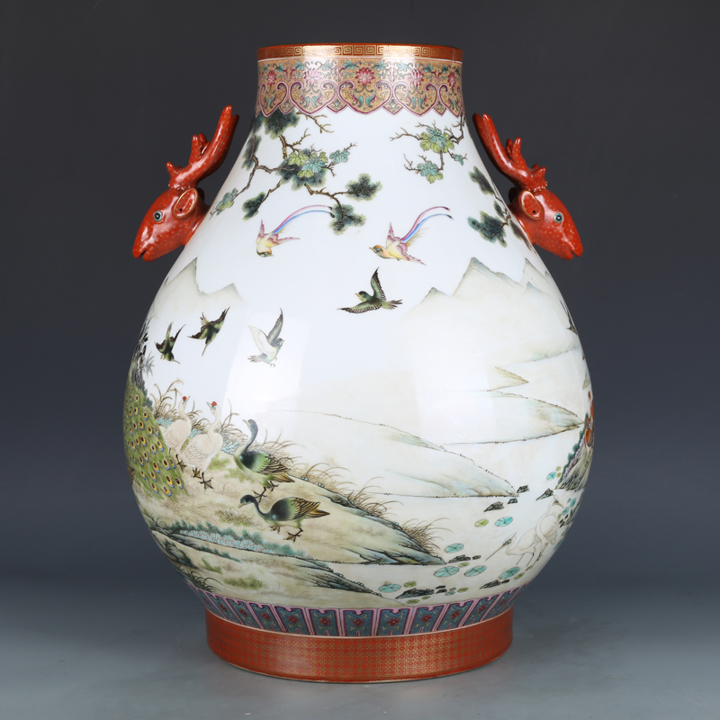 Antique Qing Qianlong Dynasty Ceramic Yellow Ground Heavy Famille Rose Porcelain Vase for Collection