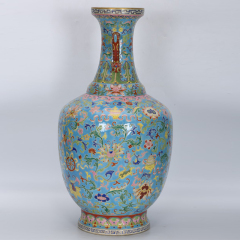 Antique Qing Qianlong Dynasty Ceramic Yellow Ground Heavy Famille Rose Porcelain Vase for Collection