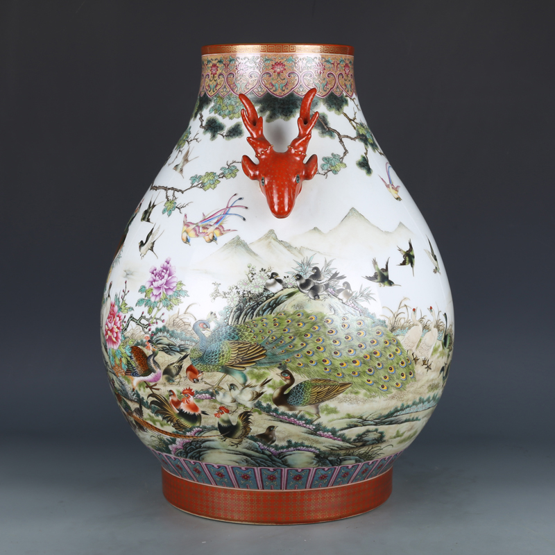 Antique Qing Qianlong Dynasty Ceramic Yellow Ground Heavy Famille Rose Porcelain Vase for Collection