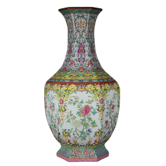 Antique Qing Qianlong Dynasty Ceramic Yellow Ground Heavy Famille Rose Porcelain Vase for Collection