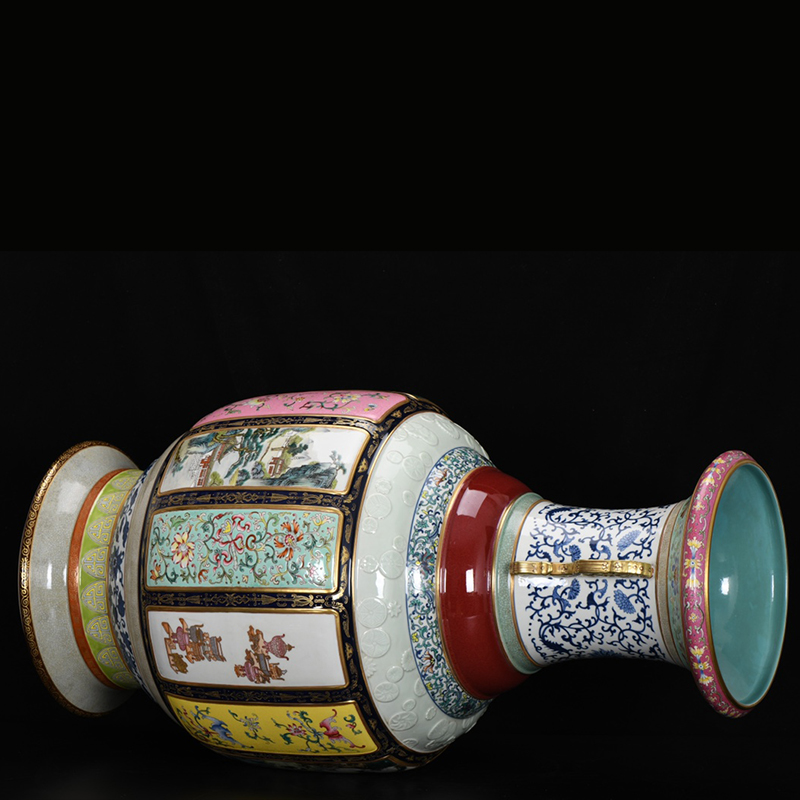 Antique Qing Qianlong Dynasty Ceramic Yellow Ground Heavy Famille Rose Porcelain Vase for Collection