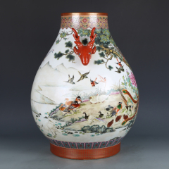 Antique Qing Qianlong Dynasty Ceramic Yellow Ground Heavy Famille Rose Porcelain Vase for Collection