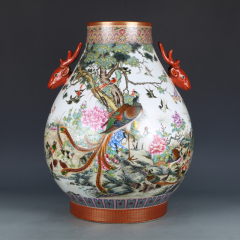 Antique Qing Qianlong Dynasty Ceramic Yellow Ground Heavy Famille Rose Porcelain Vase for Collection