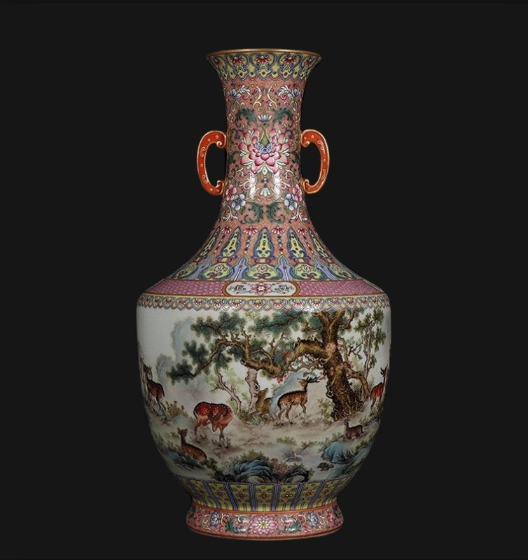 Antique Qing Qianlong Dynasty Ceramic Yellow Ground Heavy Famille Rose Porcelain Vase for Collection