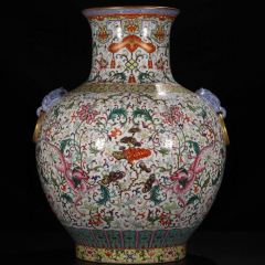Antique Qing Qianlong Dynasty Ceramic Yellow Ground Heavy Famille Rose Porcelain Vase for Collection