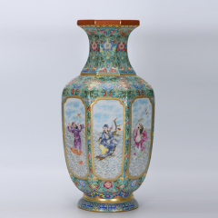 Antique Qing Qianlong Dynasty Ceramic Yellow Ground Heavy Famille Rose Porcelain Vase for Collection