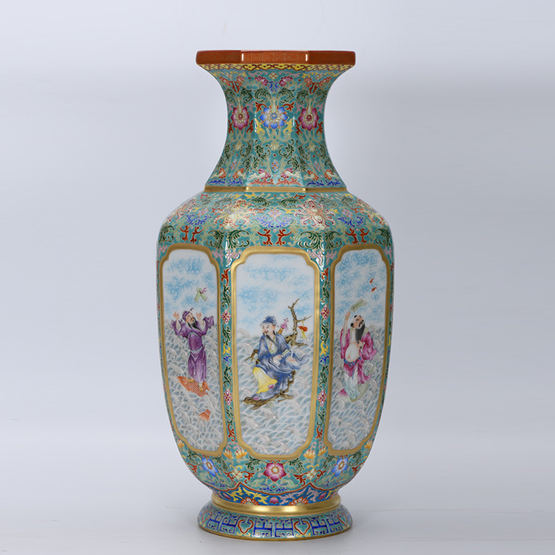Antique Qing Qianlong Dynasty Ceramic Yellow Ground Heavy Famille Rose Porcelain Vase for Collection