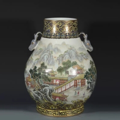 Antique Qing Qianlong Dynasty Ceramic Yellow Ground Heavy Famille Rose Porcelain Vase for Collection