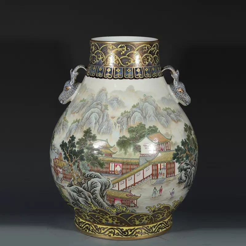 Antique Qing Qianlong Dynasty Ceramic Yellow Ground Heavy Famille Rose Porcelain Vase for Collection