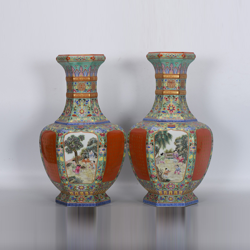 Antique Qing Qianlong Dynasty Ceramic Yellow Ground Heavy Famille Rose Porcelain Vase for Collection