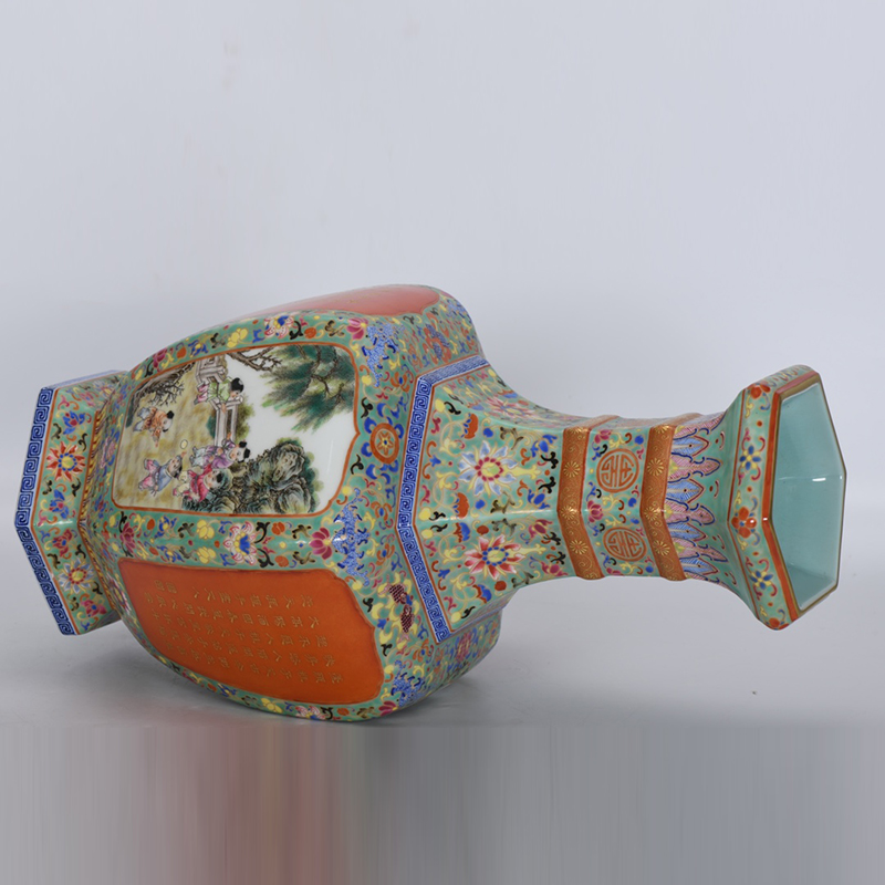 Antique Qing Qianlong Dynasty Ceramic Yellow Ground Heavy Famille Rose Porcelain Vase for Collection