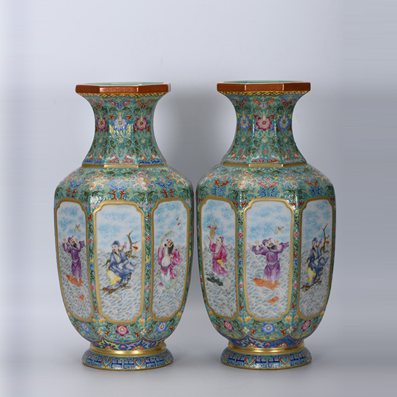 Antique Qing Qianlong Dynasty Ceramic Yellow Ground Heavy Famille Rose Porcelain Vase for Collection