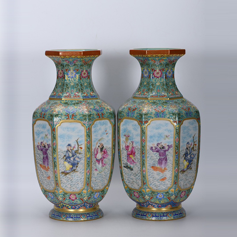 Antique Qing Qianlong Dynasty Ceramic Yellow Ground Heavy Famille Rose Porcelain Vase for Collection