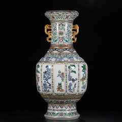 Antique Qing Qianlong Dynasty Ceramic Yellow Ground Heavy Famille Rose Porcelain Vase for Collection