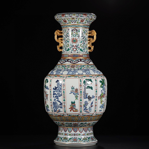 Antique Qing Qianlong Dynasty Ceramic Yellow Ground Heavy Famille Rose Porcelain Vase for Collection