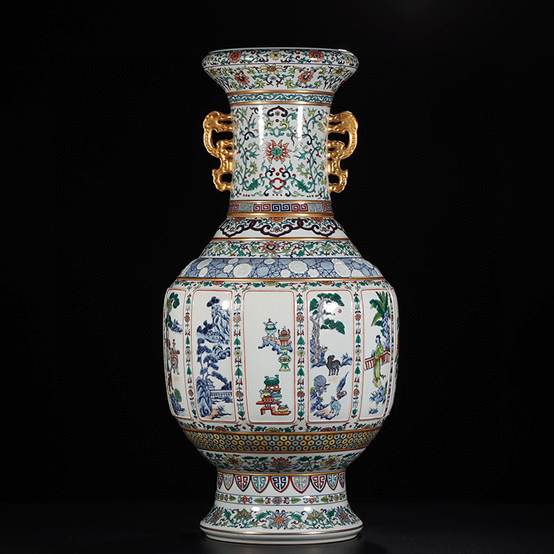 Antique Qing Qianlong Dynasty Ceramic Yellow Ground Heavy Famille Rose Porcelain Vase for Collection