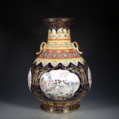 Antique Qing Qianlong Dynasty Ceramic Yellow Ground Heavy Famille Rose Porcelain Vase for Collection