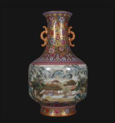 Antique Qing Qianlong Dynasty Ceramic Yellow Ground Heavy Famille Rose Porcelain Vase for Collection