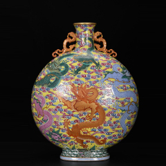 Antique Qing Qianlong Dynasty Ceramic Yellow Ground Heavy Famille Rose Porcelain Vase for Collection