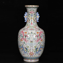 Antique Qing Qianlong Dynasty Ceramic Yellow Ground Heavy Famille Rose Porcelain Vase for Collection