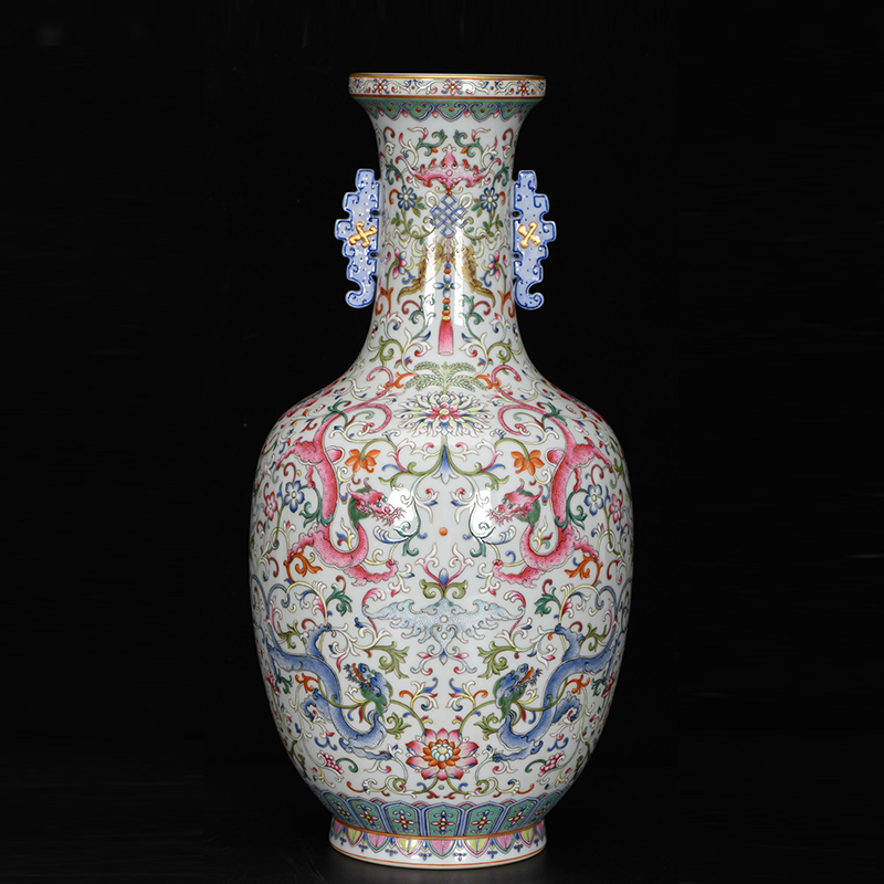 Antique Qing Qianlong Dynasty Ceramic Yellow Ground Heavy Famille Rose Porcelain Vase for Collection