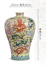 Antique Qing Qianlong Dynasty Ceramic Yellow Ground Heavy Famille Rose Porcelain Vase for Collection