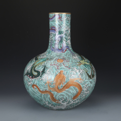 Antique Qing Qianlong Dynasty Ceramic Yellow Ground Heavy Famille Rose Porcelain Vase for Collection