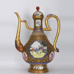 Antique Qing Qianlong Dynasty Ceramic Yellow Ground Heavy Famille Rose Porcelain Vase for Collection