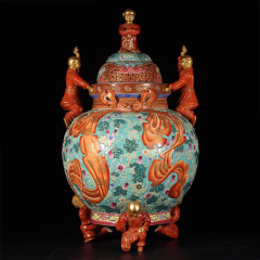 Antique Qing Qianlong Dynasty Ceramic Yellow Ground Heavy Famille Rose Porcelain Vase for Collection